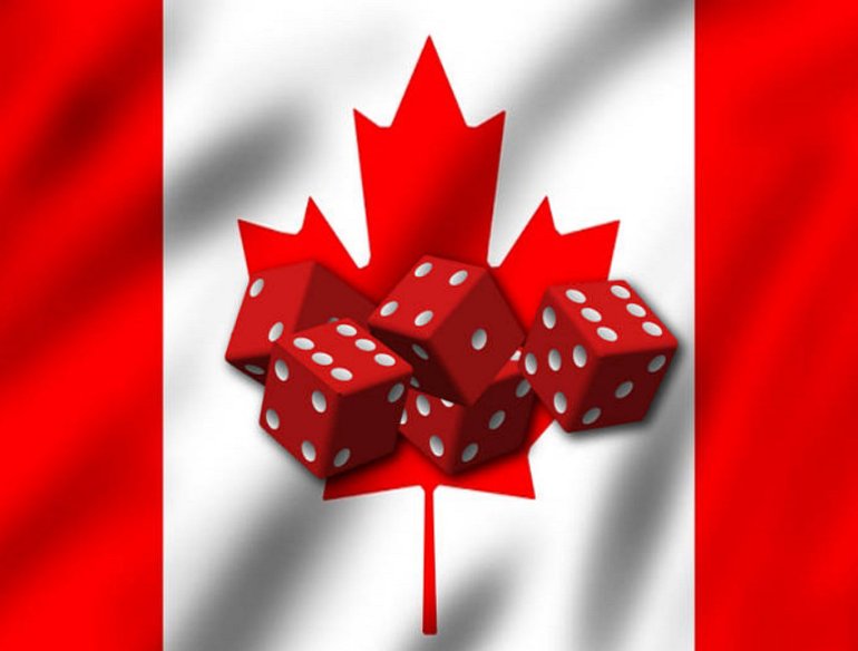игральные кости на фоне канадского флага